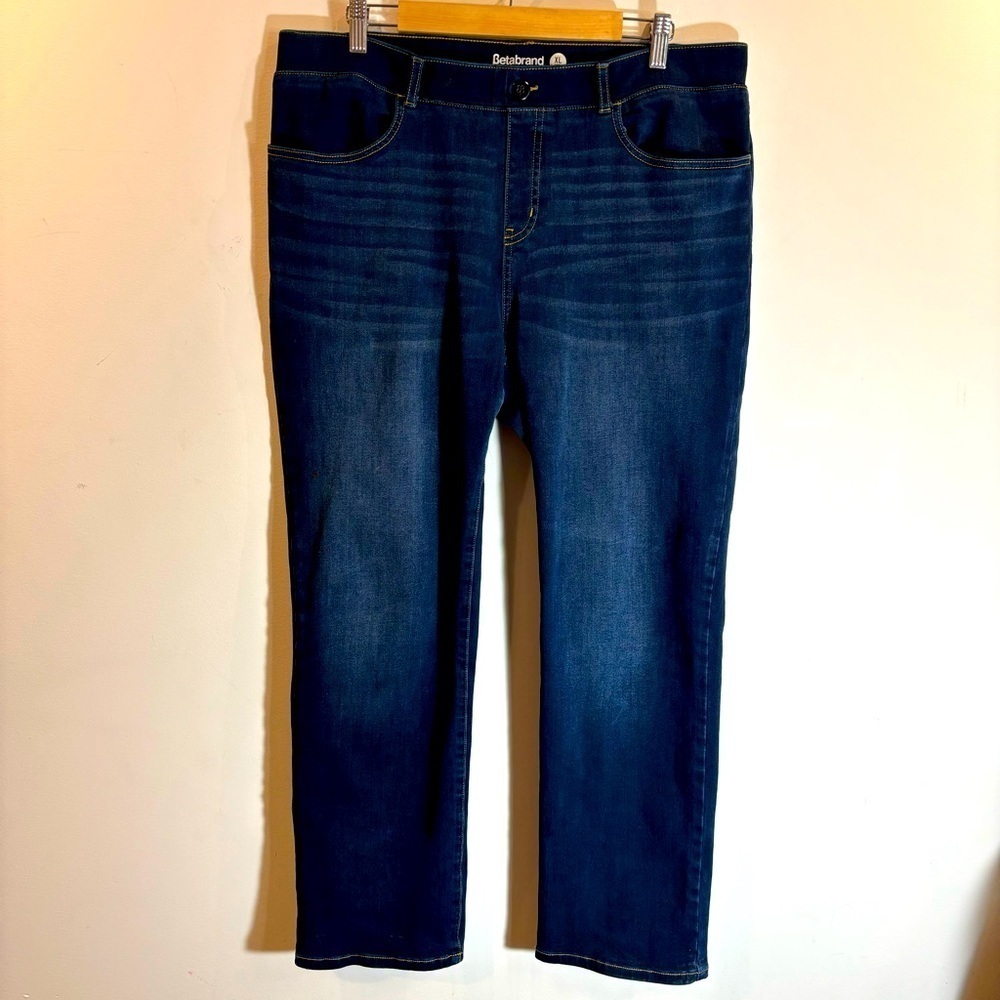 BETABRAND Sz XLP Pull On Stretch Comfort Elasticized Waistband Mid-Wash Jeans